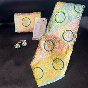 NWT- Colourful Silk Tie and Cufflinks Set